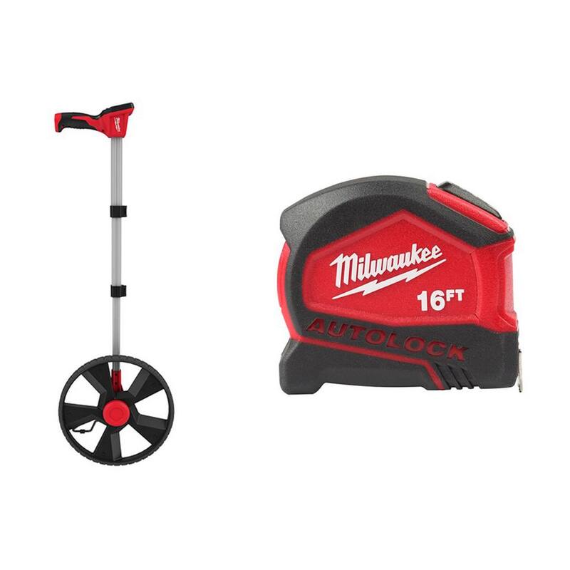 Rueda de medición digital de 12 pulgadas de Milwaukee con cinta métrica de bloqueo automático compacta de 16 pies - 48-22-5112-48-22-6816