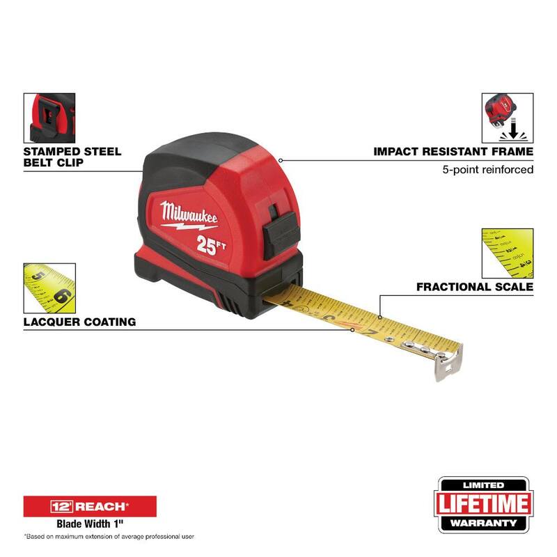 Rueda de Medición de Aluminio de 6 pulgadas de Milwaukee con Bloqueo Automático Compacto y Cinta Métrica de 25 pies con Escala Fraccional y Resalte de 9 pies - 48-22-5006-48-22-6625