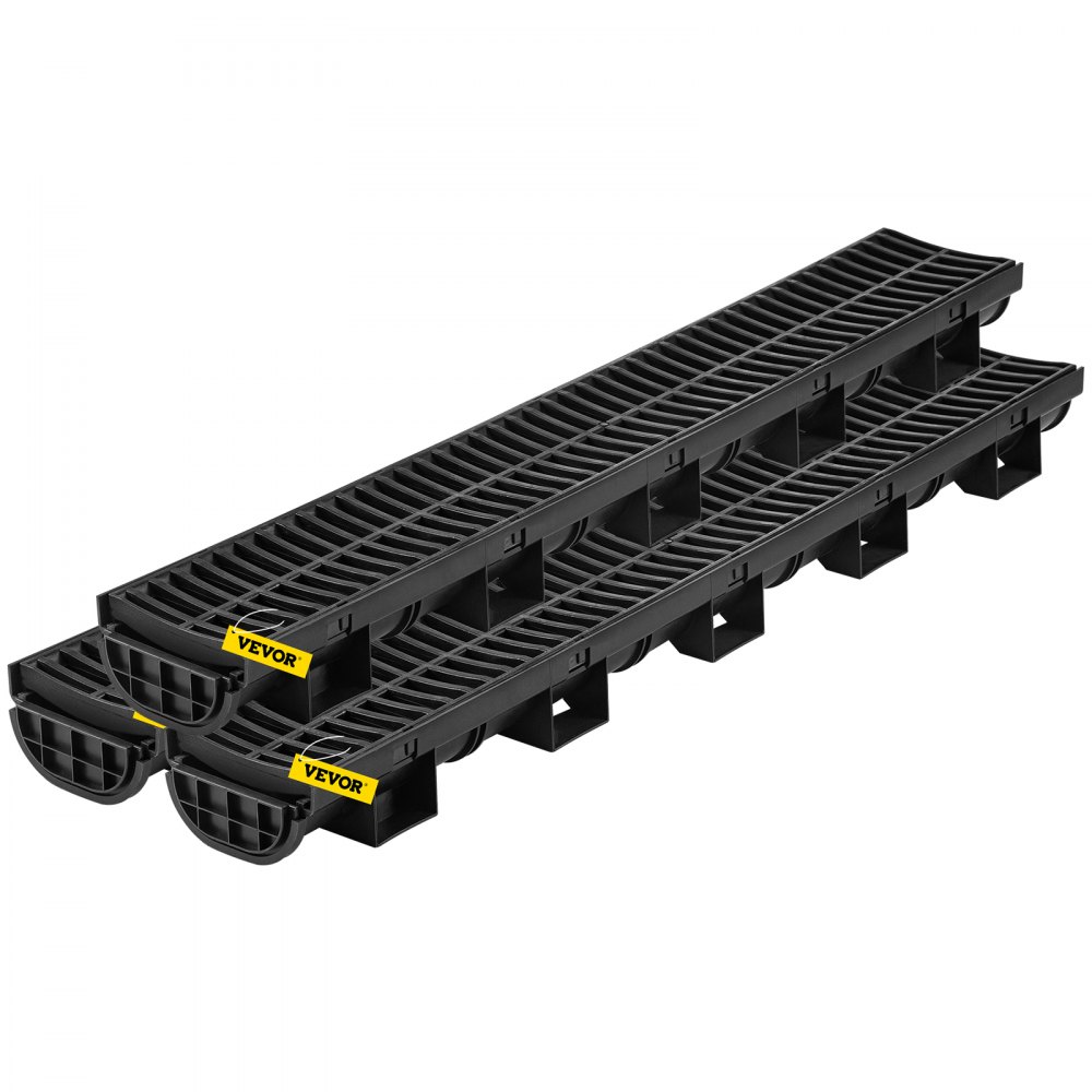 VEVOR Trench Drain System, 5.7x3.1x39-Inch HDPE Drainage Trench,Channel Drain with Plastic Grate, Black Plastic Garage Floor Drain, 3x39 Trench Drain Grate, for Garden, Driveway-3 Pack - PSLGM1004538BBROMV0
