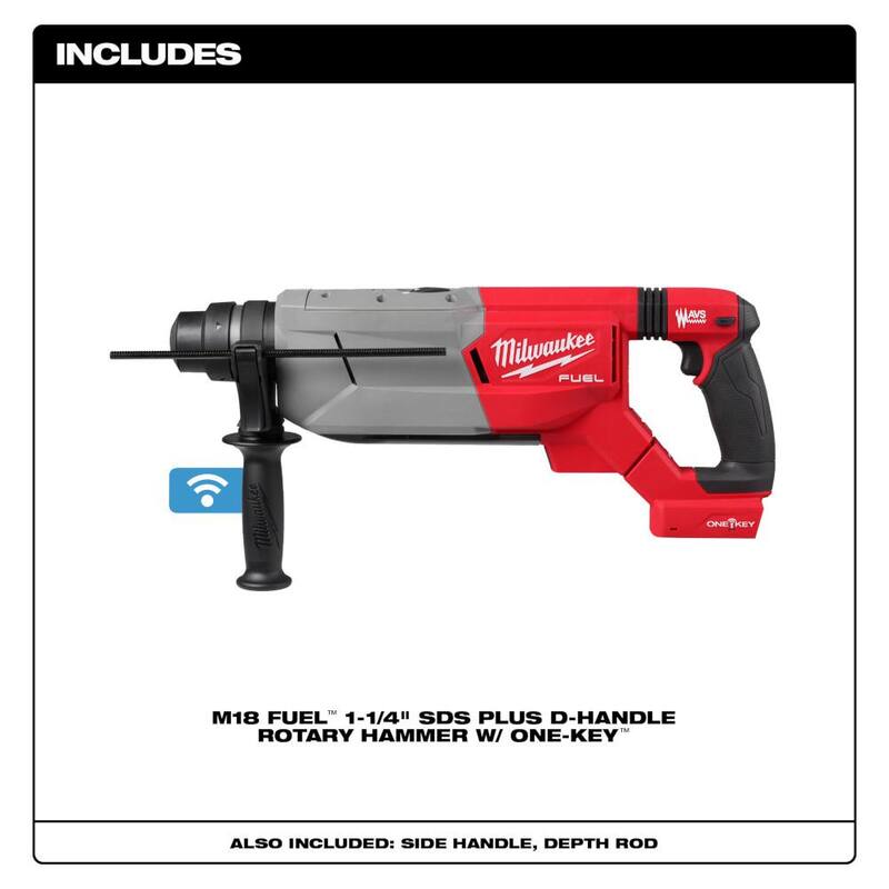 Martillo rotativo SDS-Plus con mango en D Milwaukee M18 FUEL ONE-KEY de 18V con tecnología de iones de litio sin escobillas y sin cable de 1-1/4 pulgadas (solo herramienta) - 2916-20.