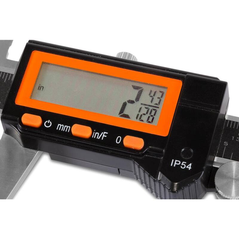 Calibrador digital de acero inoxidable resistente al agua de 6.1 pulgadas con lectura en LCD y estuche de almacenamiento, clasificado IP54 - 10764