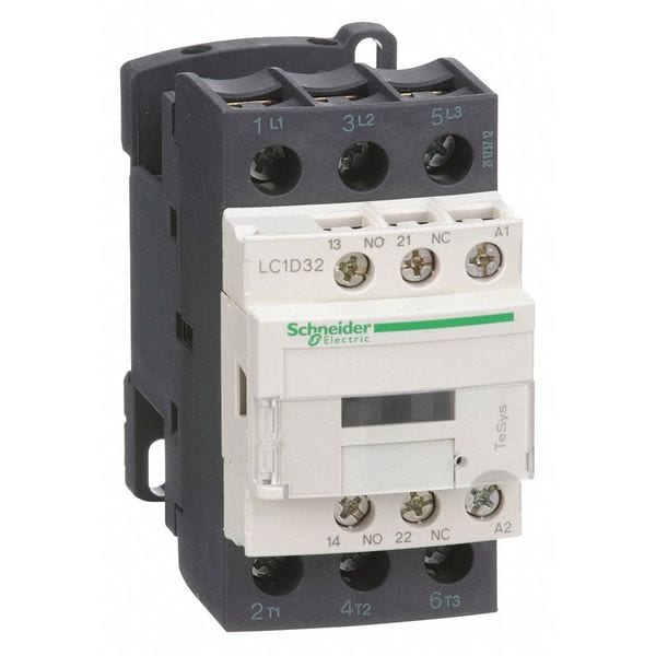 Contacto magnético IEC de Schneider Electric, 3 polos, 32 A de corriente plena inductiva, 120V AC, 50/60 Hz, 1NO/1NC - LC1D32G7