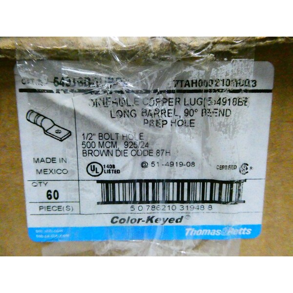 Abrazadera de cobre de un solo agujero, conector de 1/2 pulgada, paquete de 60 - 54918BEUBPH