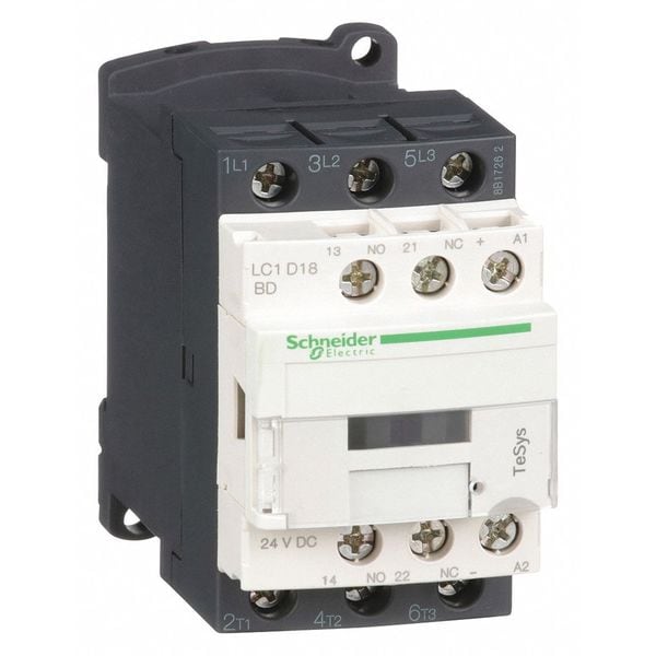 Contactor magnético IEC de Square D, 3 polos, 24 V CC, 18 A, Reversión: No - LC1D18BD