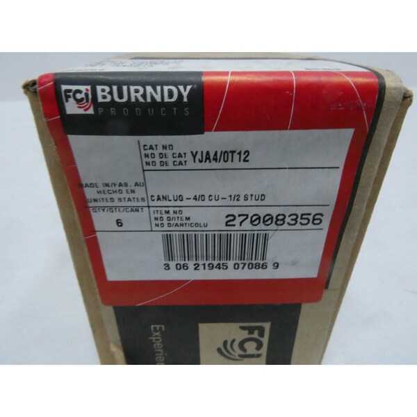 Terminales de anillo de 1/2 pulgadas, paquete de 6 - YJA4/0T12 de Burndy