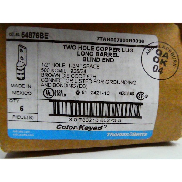 Juego de 6 conectores de cobre de dos agujeros de 1/2 pulgadas - Abb 54876BE
