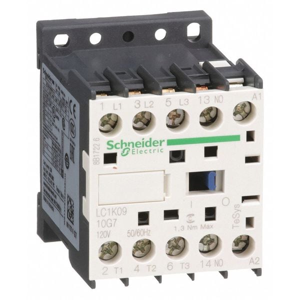 Contactor magnético en miniatura IEC de Schneider Electric, 3 polos, 120 V CA, 9 A, Inversión: No - LC1K0910G7