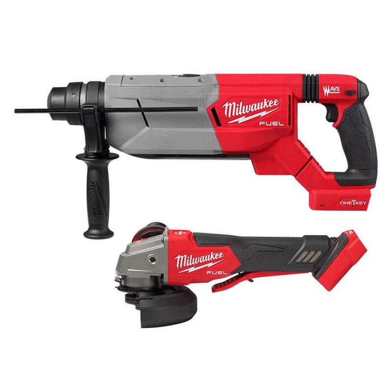 Martillo rotativo Milwaukee M18 FUEL ONE-KEY de 18V con batería de iones de litio de 1-1/4 inalámbrico (herramienta solamente) con esmeriladora de 4-1/2 in./5 in. - 2916-20-2888-20.