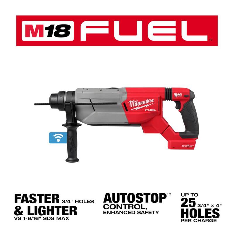 Martillo rotativo Milwaukee M18 FUEL ONE-KEY de 18V con batería de iones de litio de 1-1/4 inalámbrico (herramienta solamente) con esmeriladora de 4-1/2 in./5 in. - 2916-20-2888-20.