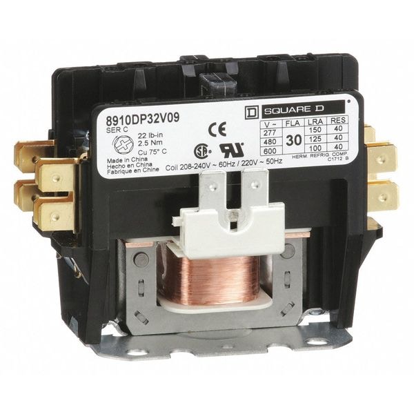 Square D 208/240VAC Contactador de Propósito Definido No Reversible de 2 polos 30A, Hz: 50/60 - 8910DP32V09