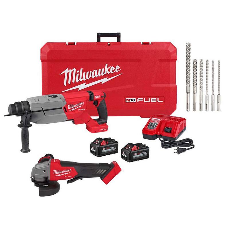 Martillo rotativo inalámbrico Milwaukee M18 FUEL ONE-KEY de 18V con tecnología de iones de litio sin escobillas SDS-Plus de 1-1/4 pulgadas con (2) baterías de 6.0 Ah y juego de brocas - 2916-22-2880-20-48-20-7499.