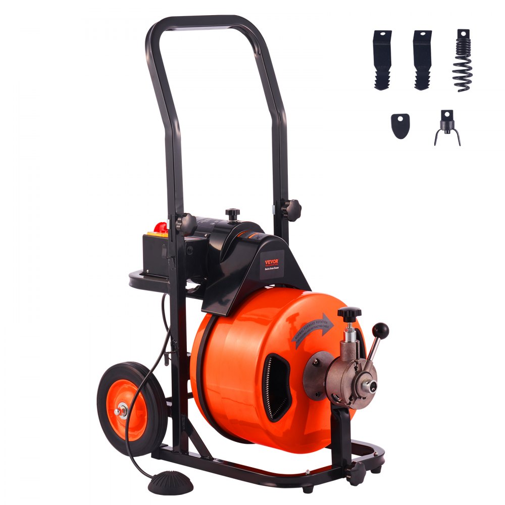 VEVOR Drain Cleaning Machine 75 FT x 1/2 Inch, Sewer Snake Machine Auto Feed, Drain Auger Cleaner with 4 Cutter & Air-Activated Foot Switch for 1" to 4" Pipes - ZDJJKLSGDSTJZ6H35V1