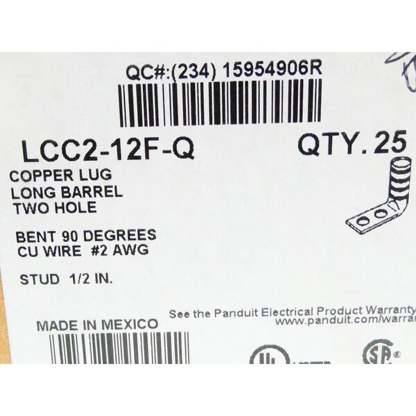 Caja de 25 conectores de terminal de cobre de dos orificios, 25 unidades - LCC2-12F-Q