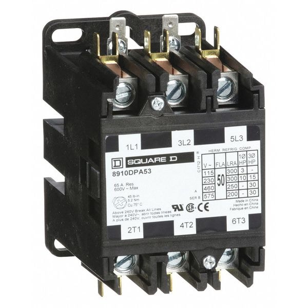 Contacto de propósito definido no reversible de 120VCA Square D 3P 50A, Profundidad: 3.67 pulgadas - 8910DPA53V02