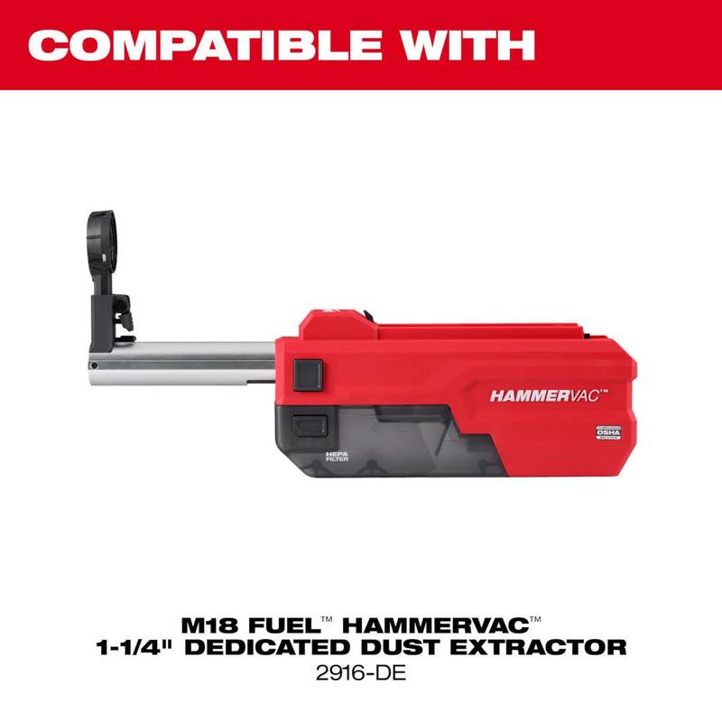 Kit de martillo rotativo inalámbrico Milwaukee M18 FUEL ONE-KEY de 18V con motor sin escobillas de iones de litio de 1-1/4 pulgadas SDS-Plus con mango en D, que incluye 3 baterías de iones de litio de 6.0 Ah - 2916-22-48-11-1865