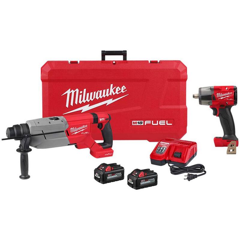 Martillo rotativo con manija en D Milwaukee M18 FUEL ONE-KEY de 18V de iones de litio sin escobillas inalámbrico de 1-1/4 pulgadas SDSPlus y kit de llave de impacto de 1/2 pulgada - 2916-22-2962-20