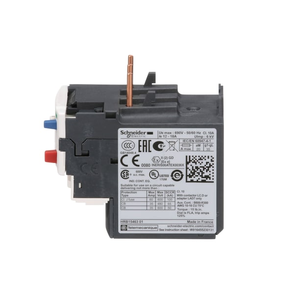 Relé de sobrecarga Schneider Electric, 12 a 18A, 3P, Clase 10, 690V - LRD21