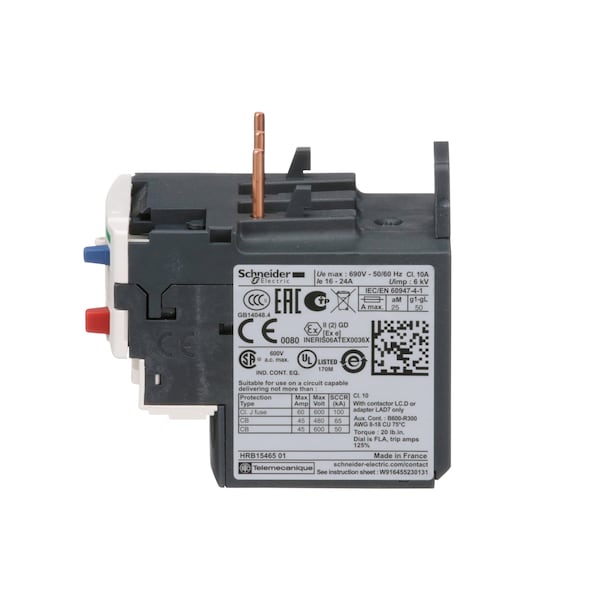 Relevador de Sobrecarga Schneider Electric, 16 a 24A, 3P, Clase 10, 690V - LRD22