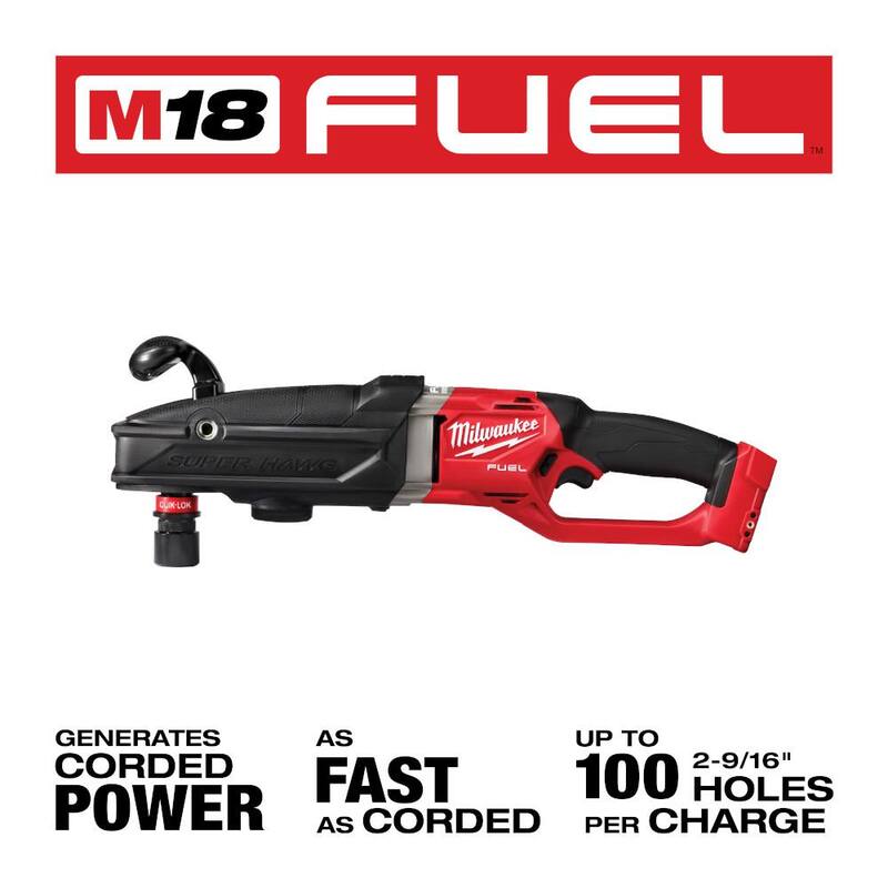 Milwaukee M18 FUEL 18V Taladro Angular Recto Inalámbrico sin Escobillas de Iones de Litio GEN 2 SUPER HAWG 7/16 pulgadas (Herramienta Únicamente) - 2811-20