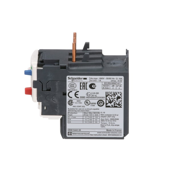 Relevador de Sobrecarga Schneider Electric, 0.63 a 1A, 3P, Clase 10, 690V - LRD05