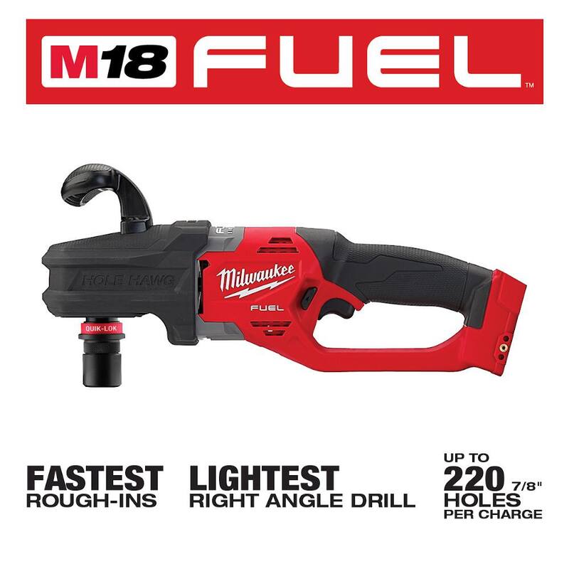 Milwaukee M18 FUEL 18V Lithium-Ion Brushless Cordless Hole Hawg 7/16 in. Taladro angular derecho inalámbrico con Quick-Lok con M18 FUEL Hackzall - 2808-20-2719-20