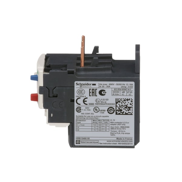 Relevador de sobrecarga Schneider Electric, de 30 a 38A, 3P, Clase 10,690V - LRD35