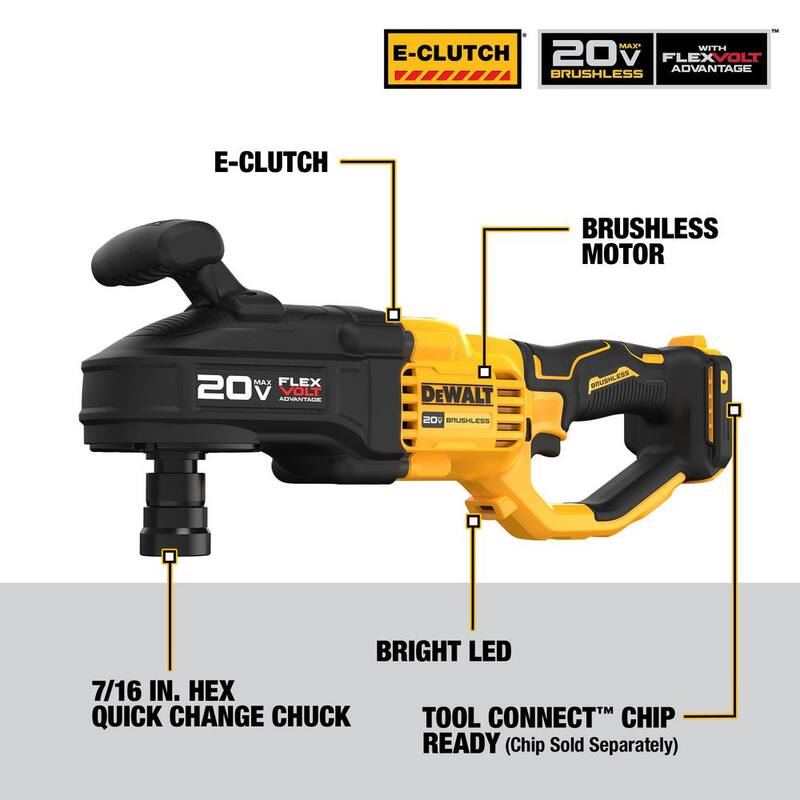 DEWALT Taladro de perno y viga sin cable inalámbrico de 20V máx. Brushless de 7/16 pulg. con cambio rápido (Herramienta solamente) - DCD445B