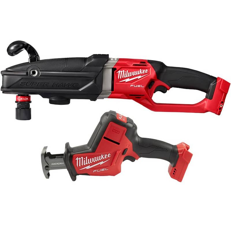 Milwaukee M18 FUEL 18-Volt Lithium-Ion Brushless Cordless GEN 2 SUPER HAWG Taladro angular derecho de 7/16 pulgadas con M18 FUEL Hackzall - 2811-20-2719-20