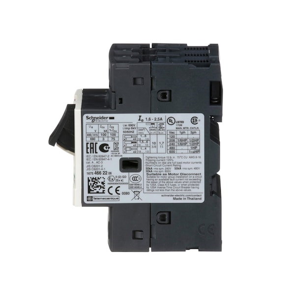 Arrancador Manual Schneider Electric, Botón, 1.6-2.5A, 1P - GV2ME07