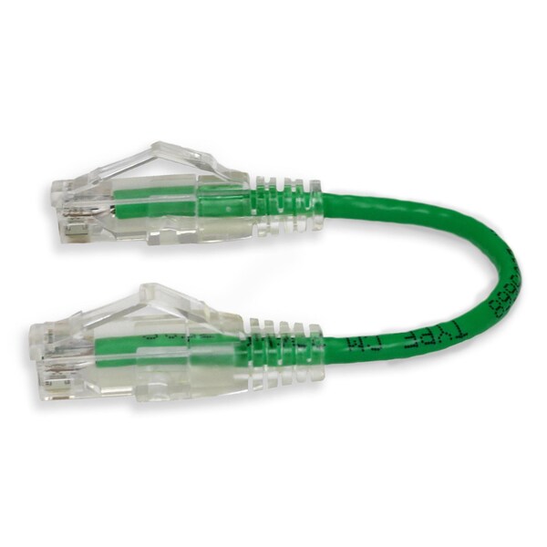 Adaptador 6IN RJ-45 MACHO A RJ-45 MACHO CAT6 RECTO VERDE DELGADO UTP COBRE PVC P - ADD-0-5FSLCAT6-GN
