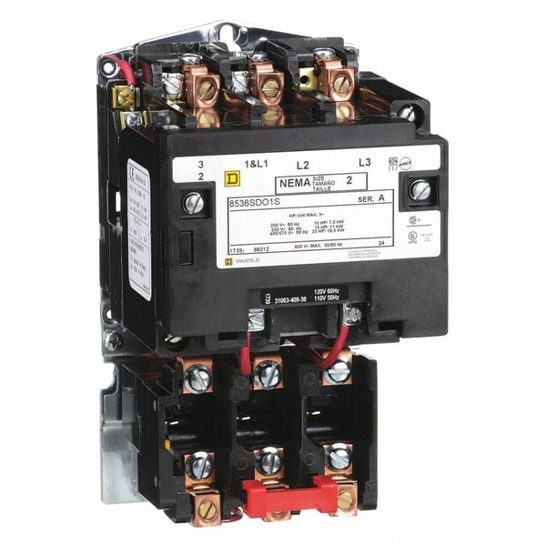 Arrancador magnético no reversor de Square D, sin caja de protección, clasificación NEMA, 120V CA, 3 polos - 8536SDO1V02S