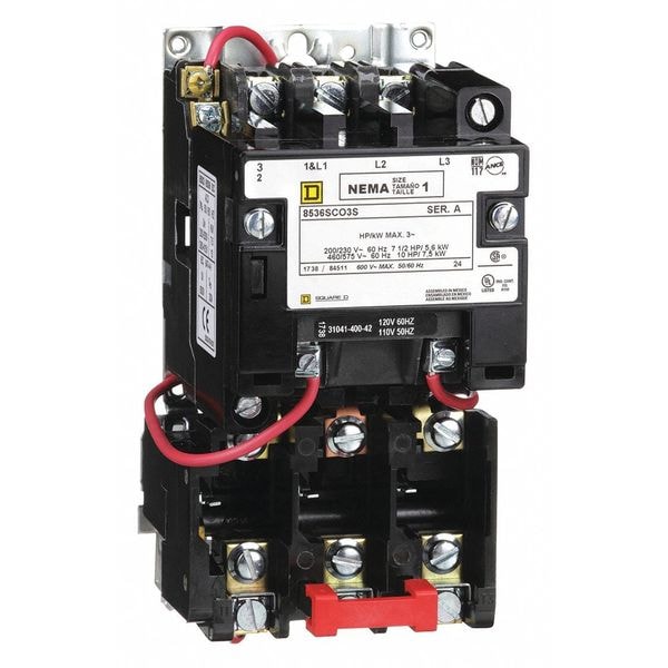 Arrancador magnético no reversible de motor Square D, sin compartimiento de clasificación NEMA, 120V CA, 3 polos - 8536SCO3V02S