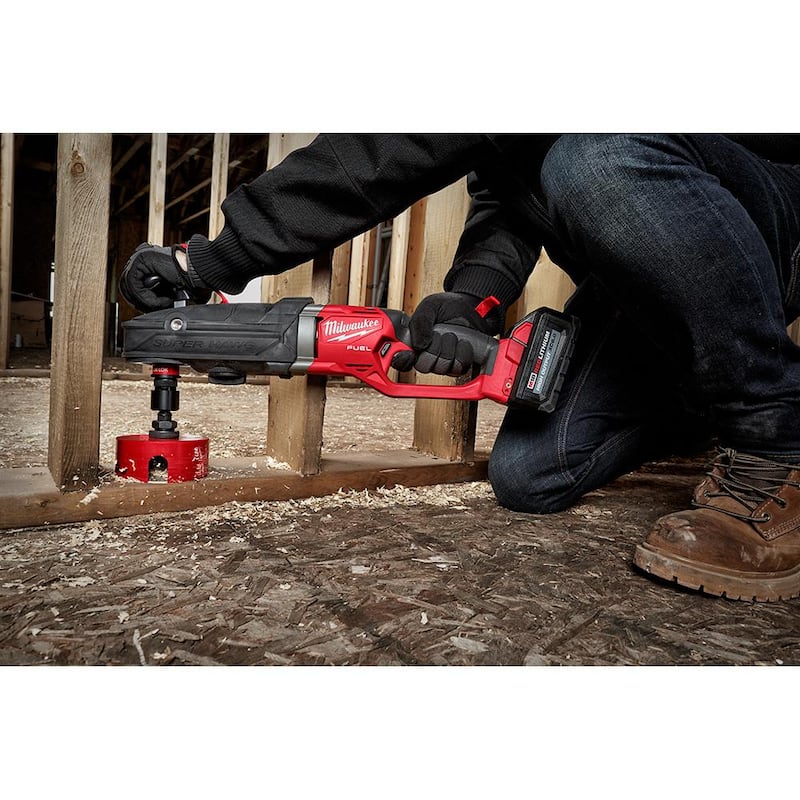 Milwaukee M18 FUEL 18-Volt Lithium-Ion Brushless Cordless GEN 2 SUPER HAWG Taladro de ángulo recto de 7/16 pulgadas con juego de sierra perforadora PACKOUT de 9 piezas - 2811-20-49-56-9295.