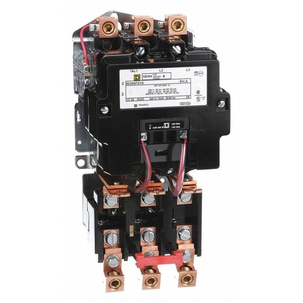 Arrancador magnético de motor no reversible Square D, sin gabinete de protección, clasificación NEMA, 120V AC, 3 polos - 8536SFO1V02S