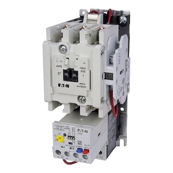 Arrancador de motor magnético NEMA sin inversión de Eaton, Clasificación NEMA sin gabinete, 120V CA, 3 Polos, 1NO - AN19DN0A5E005