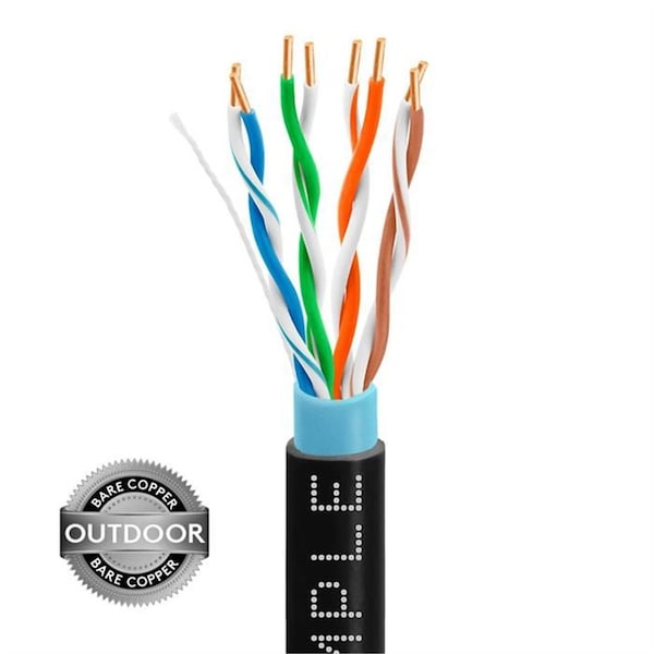 Cable de red Ethernet LAN Cat5e para exteriores, 350MHz de cobre desnudo, 1000 pies - Negro