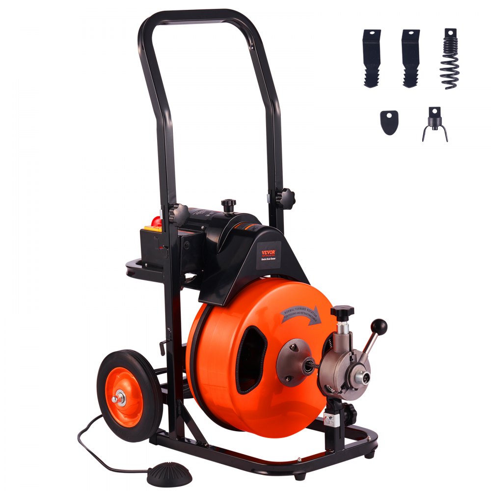 VEVOR Drain Cleaning Machine 75FT x 3/8 Inch, Sewer Snake Machine Auto Feed, Drain Auger Cleaner with 4 Cutter & Air-Activated Foot Switch for 1" to 4" Pipes - ZDJJKLSGDSTJZXGSSV1
