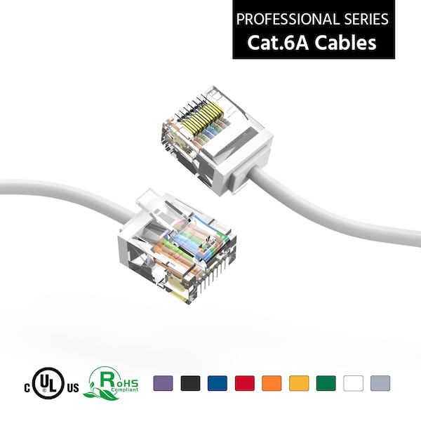 Cable de red Ethernet CAT6A UTP súper delgado de Bestlink Netware 32AWG- 6 pies- Blanco - 100296WT