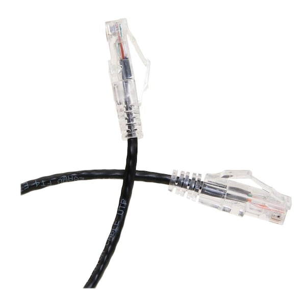 Cable Ethernet delgado Cat6a de 15 pies con bota moldeada sin enganches, color negro