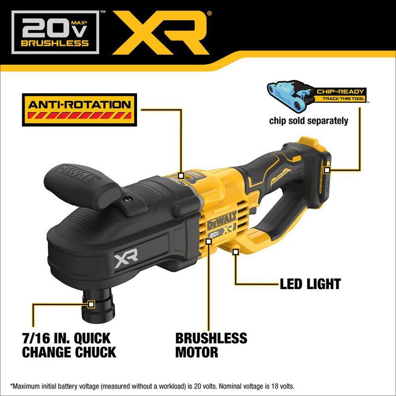 DEWALT 20V MAX XR Taladro compacto inalámbrico sin escobillas de 7/16 pulgadas con cambio rápido de broca para montantes y vigas (herramienta solamente) - DCD447B