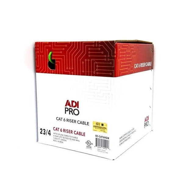 Cable de red Adipro 23/4 CAT6 CMR/FT4 VERDE 1000' carrete, UL/ETL 100% COBRE - 0E-CAT6RGN