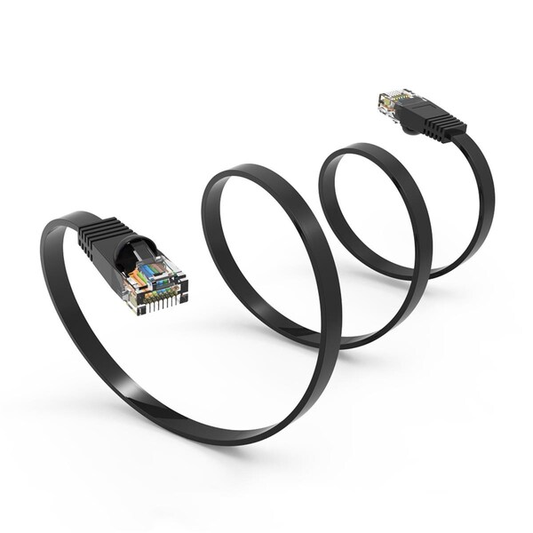 Cable de parche Ethernet plano negro CAT6 de 7 pies de CableWholesale 32 AWG - 10X8-62207