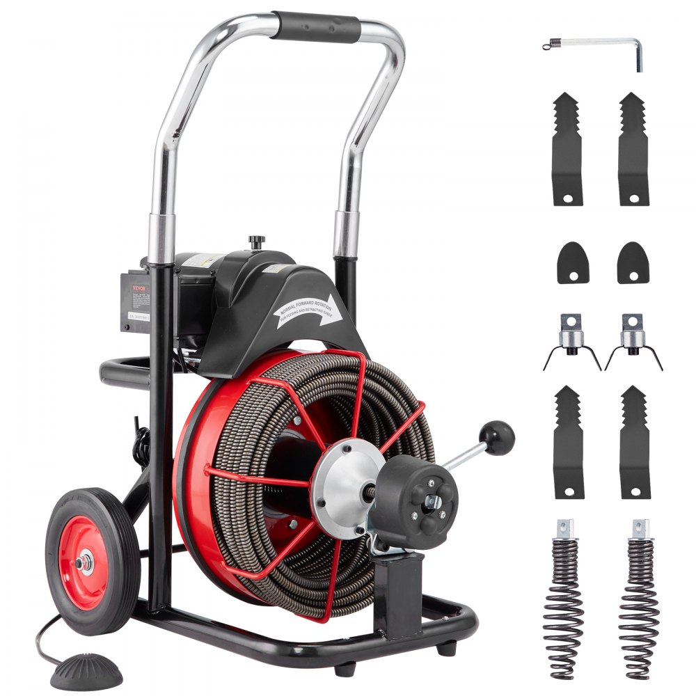 VEVOR Drain Cleaner Machine Electric Drain Auger 100FT x 1/2 In Auto Feed - ZDJJKLSGDSTJVBQBOV1