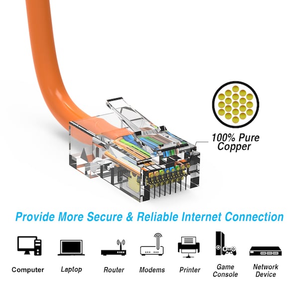 Cable de red Ethernet CAT6 UTP sin botas - 2ft Naranja - 100102OR