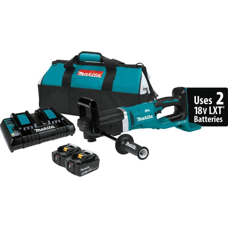 Makita 36V (18V X2) LXT Taladro Angular Recto sin Escobillas de 7/16 pulgadas Kit (5.0Ah) - XAD04PT