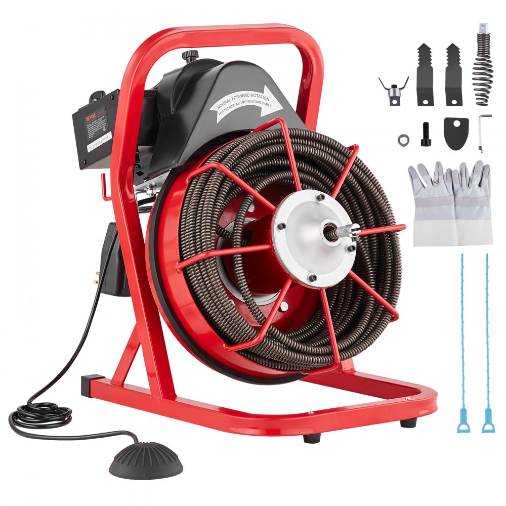 VEVOR Drain Cleaner Machine Drain Auger 75FT x 1/2 Inch Manual Feed & 4 Cutters - SDJJKLSGDSTJGDO6AV1