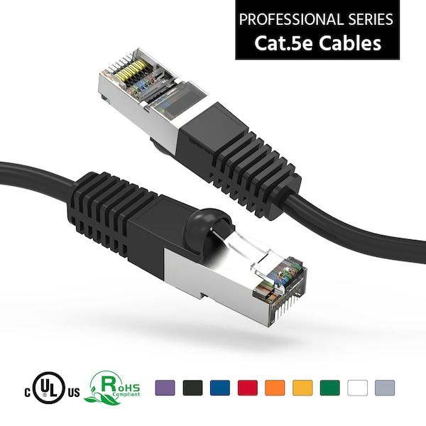 Cable de Red Ethernet CAT5E blindado (FTP) con botas - 25 pies - Negro