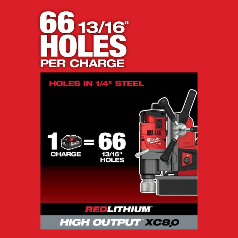 Milwaukee M18 FUEL 18V Taladro magnético inalámbrico 1-1/2 pulgadas Lineman de iones de litio sin escobillas Kit de alta demanda con dos baterías de 8.0Ah - 2788-22HD