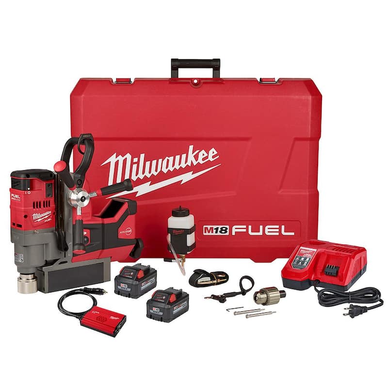 Milwaukee M18 FUEL 18V Taladro magnético inalámbrico 1-1/2 pulgadas Lineman de iones de litio sin escobillas Kit de alta demanda con dos baterías de 8.0Ah - 2788-22HD