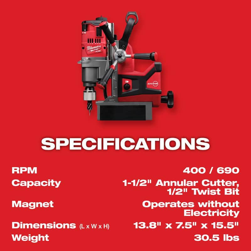 Milwaukee M18 FUEL 18V Taladro magnético inalámbrico 1-1/2 pulgadas Lineman de iones de litio sin escobillas Kit de alta demanda con dos baterías de 8.0Ah - 2788-22HD